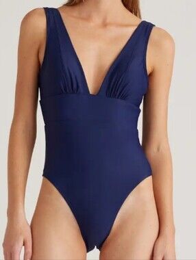 NWT Quince Italian Plunge One-Piece Swimsuit Deep Navy Blue Size XL